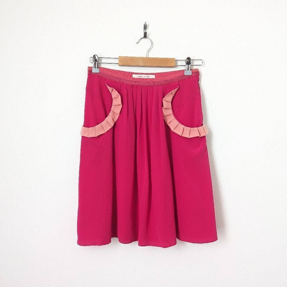 Marc Jacobs hot blush two tone pink magenta silk pleat ruffle a-line mini skirt